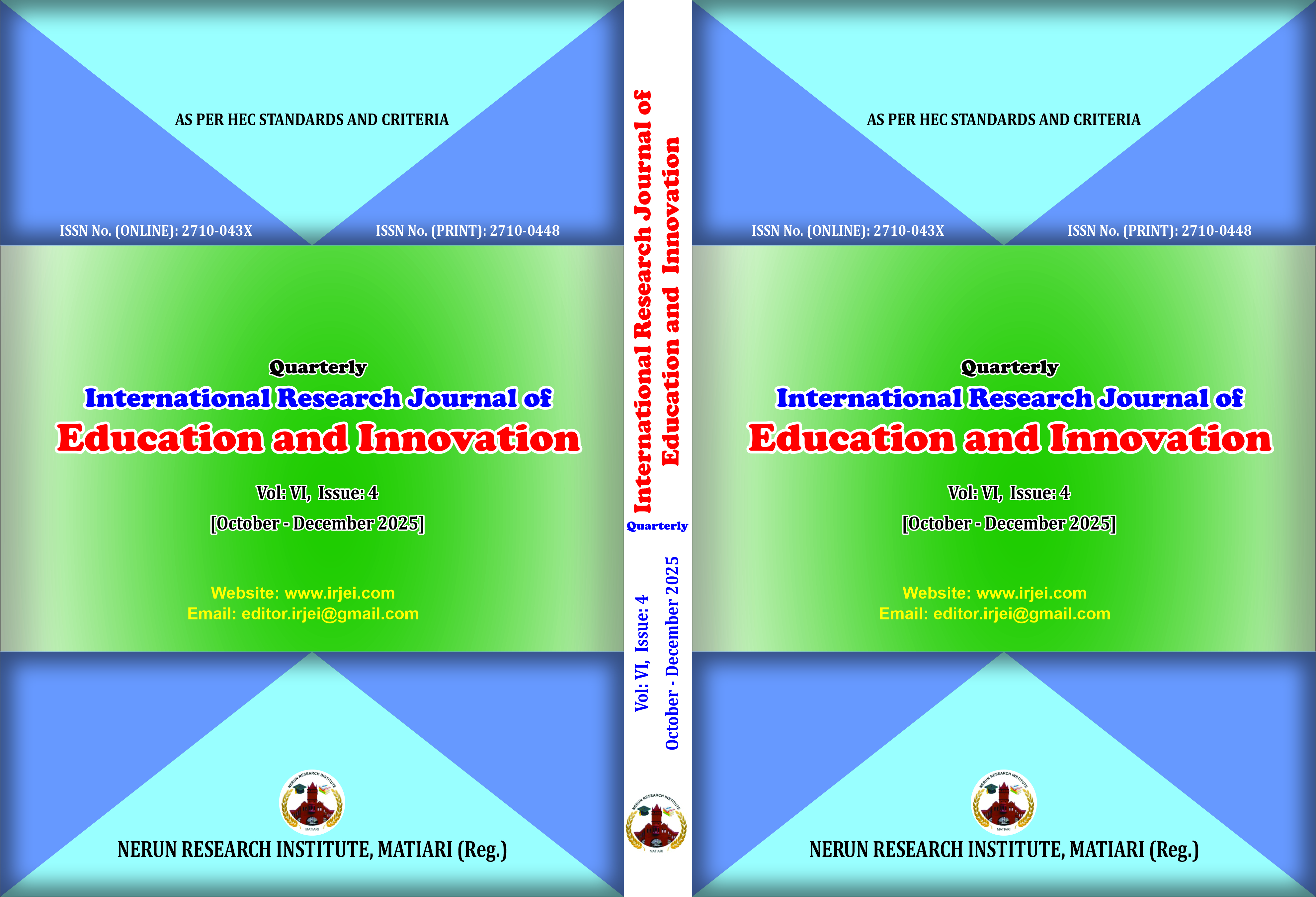 					View Vol. 6 No. 4 (2025): International Research Journal of Education and Innovation (October to December 2025)
				
